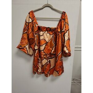 KAELYN-N-MAX-II Women's Blouse‎ 1X Orange Print Top Ladies Shirt Plus Size